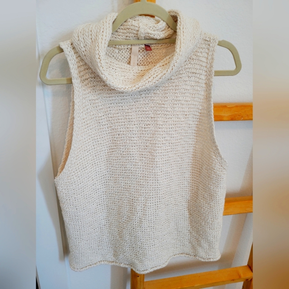Pilcro Anthropologie Rolled Mock-Neck Sweater Tank Ivory